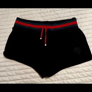 Gucci Black Cotton Drawstring Lounge Shorts with Red and Dark Green Trim